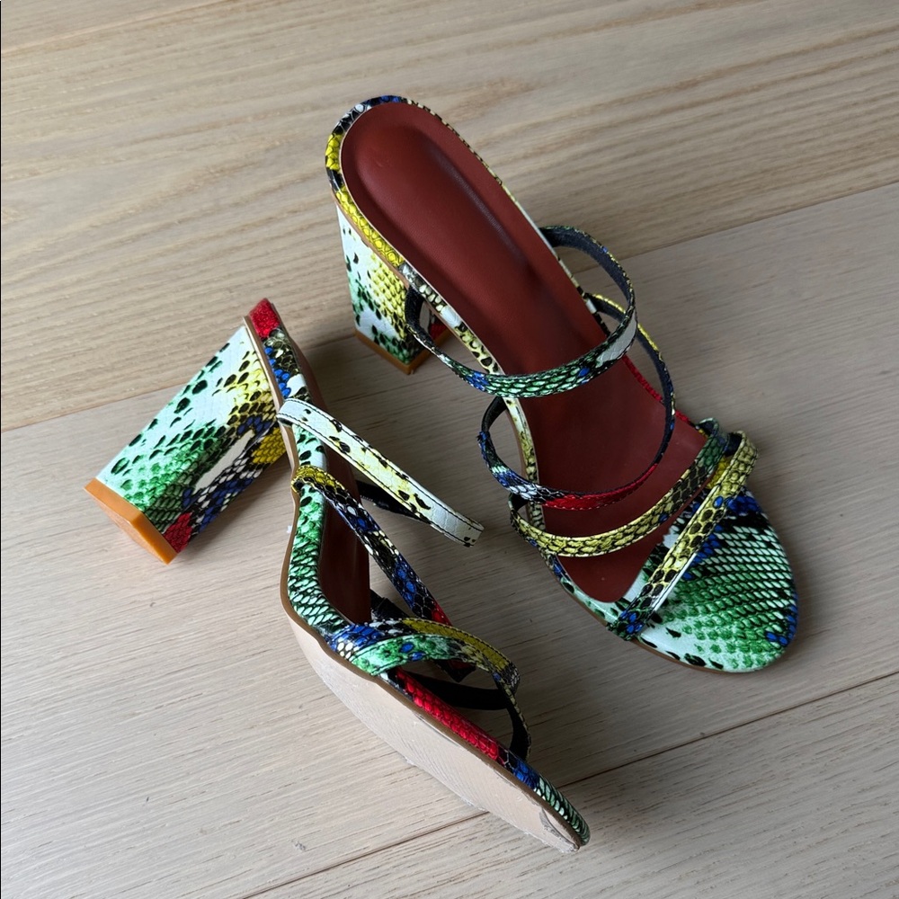 Multicolor Strappy Block Heel Sandals